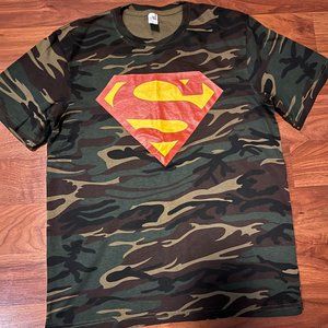 New, Unisex Camo Short-Sleeve Shirt with Superman Logo Print in Center